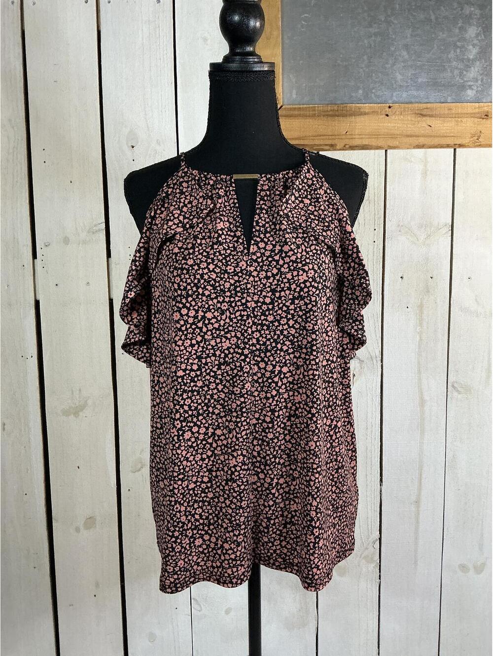 MICHAEL KORS Sleeveless Cold Shoulder Floral Print Blouse